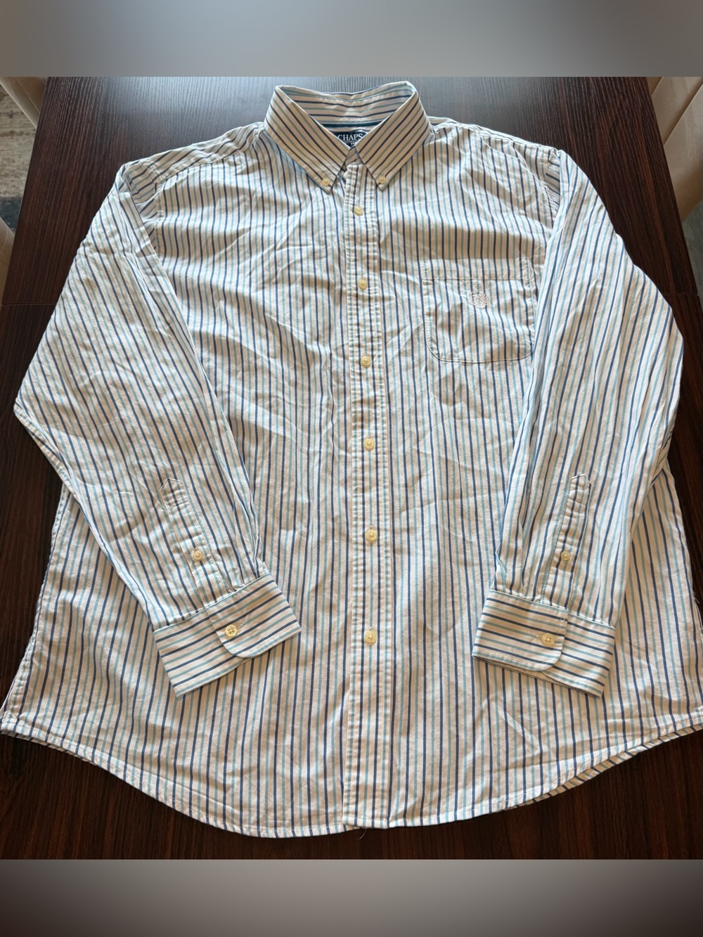 Chaps Mens Blue White Striped Button Down Shirt Long Sleeve Cotton Size XL